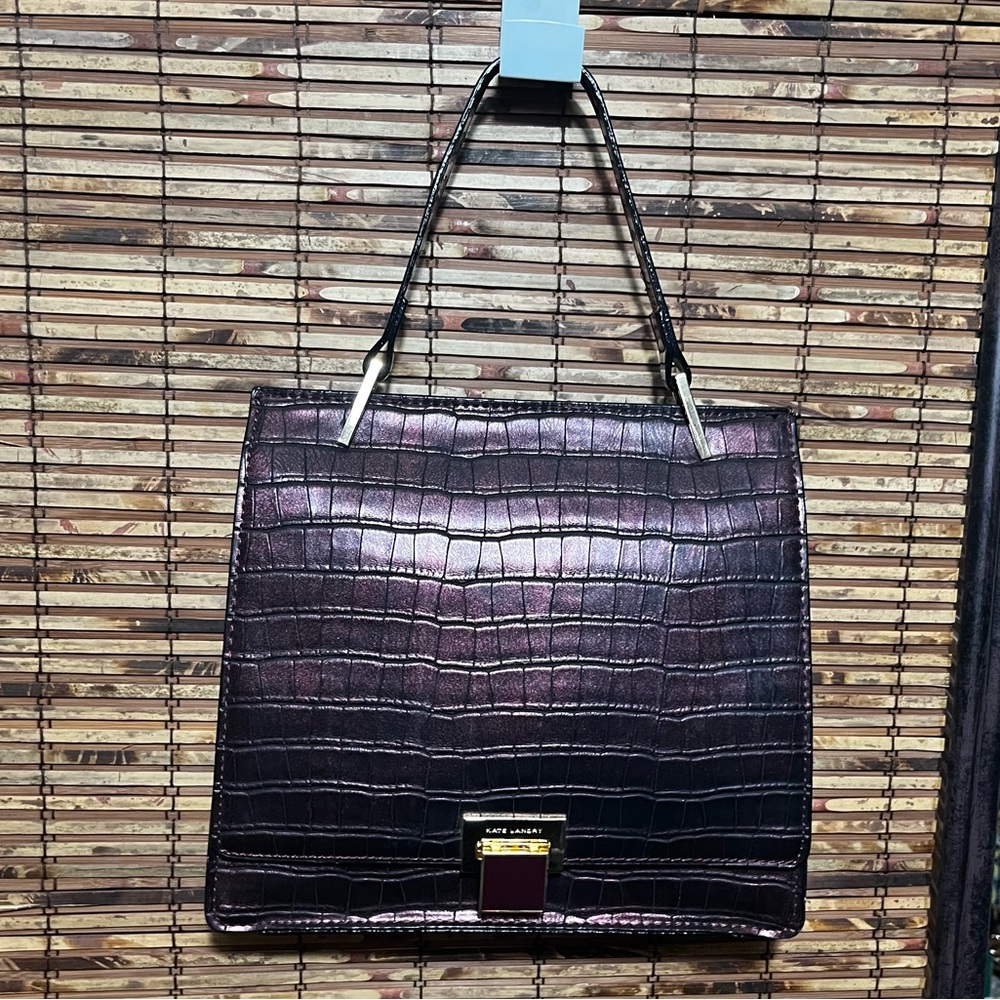 Kate Landry Shimmering Purple Croc Embossed Shoulder Handbag